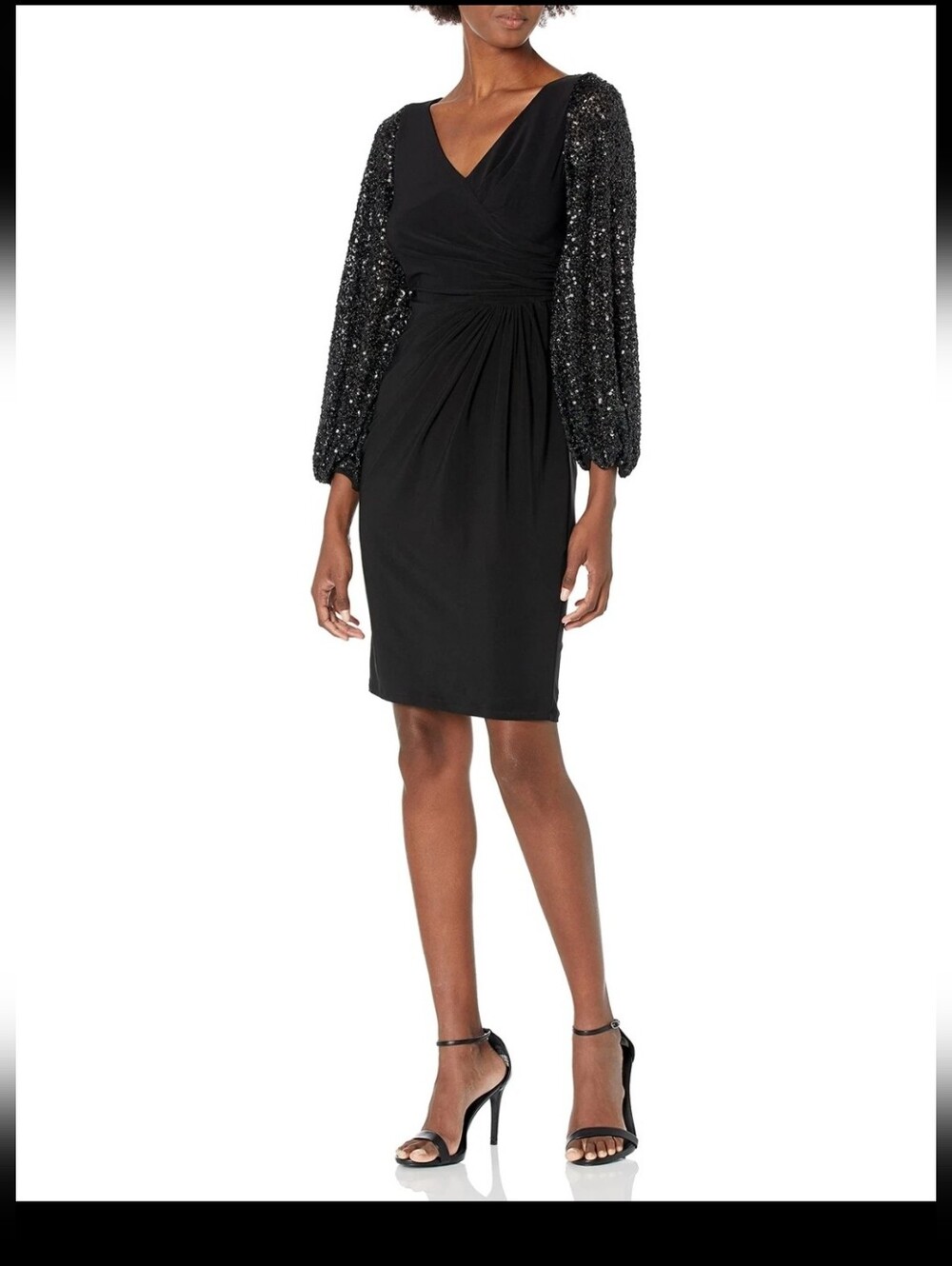 NWT Adrianna Papell black long sleeve cocktail dress sequin Balloon sleeves 18W
